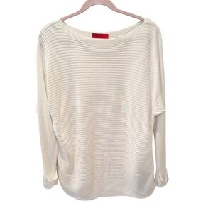Max & Co. White Ribbed Boat Neck Dolman Sleeve Cotton Blend Sweater Top Sz L